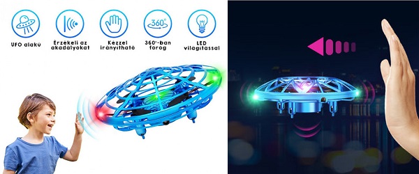 Alien
SuperDrone - kézzel irányítható, lebegő mini drón ledekkel.'